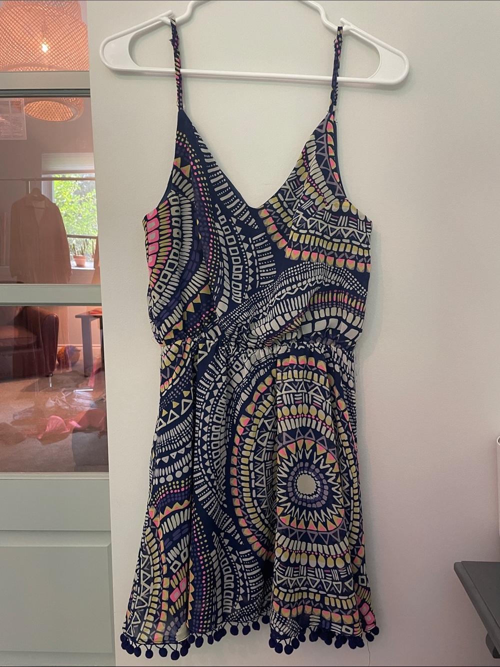 Ocean Drive Navy Mosaic-Print Spaghetti-Strap Mini Dress